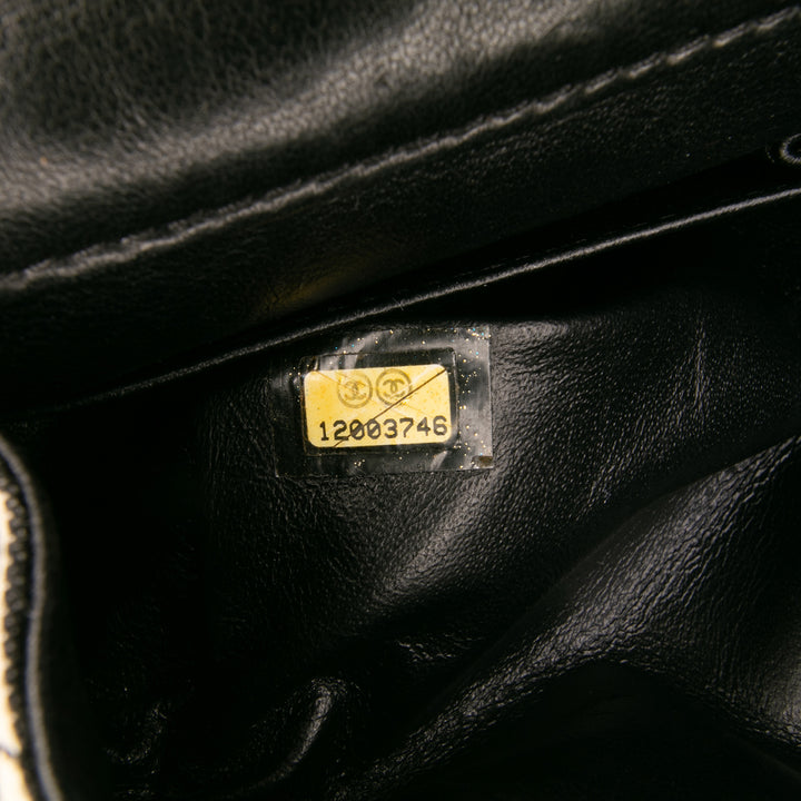 Medium Classic Canvas Sequin Stripes Double Flap Black - Gaby Paris