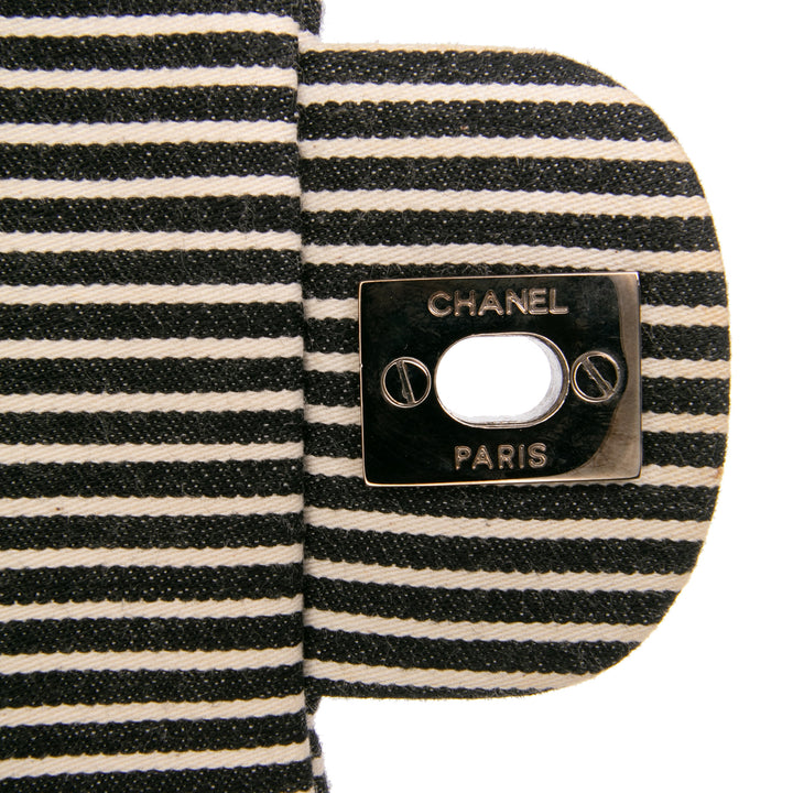 Medium Classic Canvas Sequin Stripes Double Flap Black - Gaby Paris