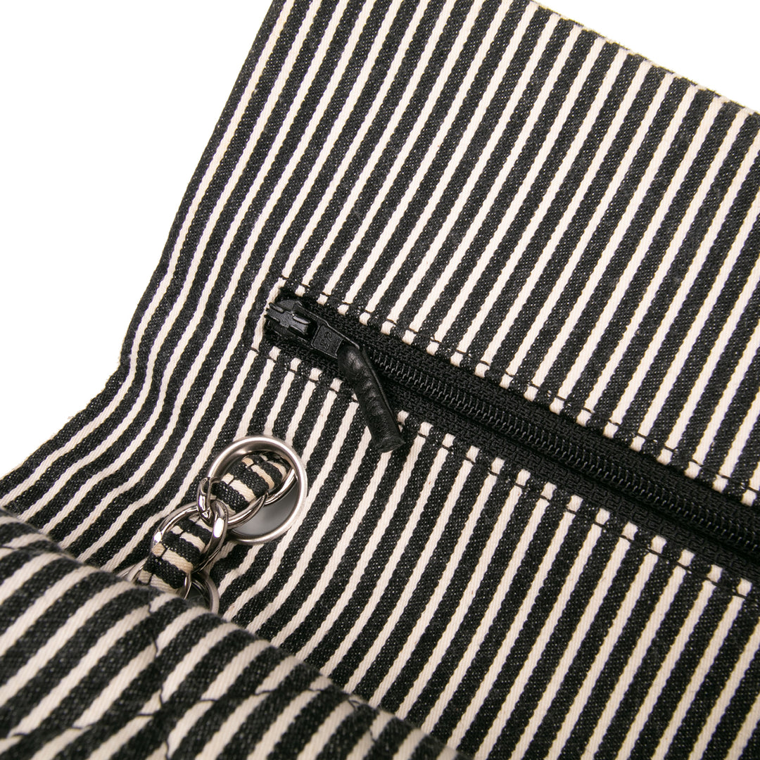 Medium Classic Canvas Sequin Stripes Double Flap Black - Gaby Paris