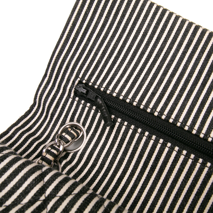 Medium Classic Canvas Sequin Stripes Double Flap Black - Gaby Paris