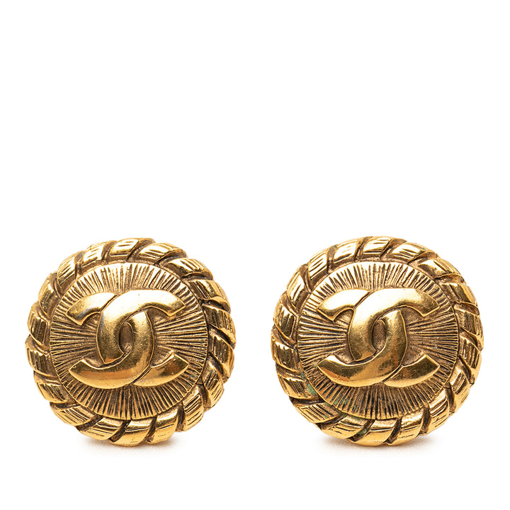 CC plaqué Sunburst Rond À clip Boucles d'oreilles Doré