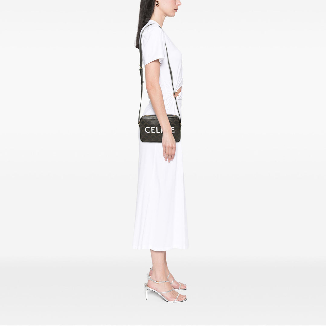 Celine Medium Triomphe Coated Toile Logo Sac porté croisé