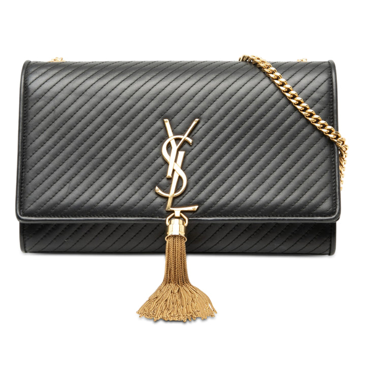 Saint Laurent Medium Diagonal Matelassé Cuir de veau Monogram Kate Pompon Sac porté croisé