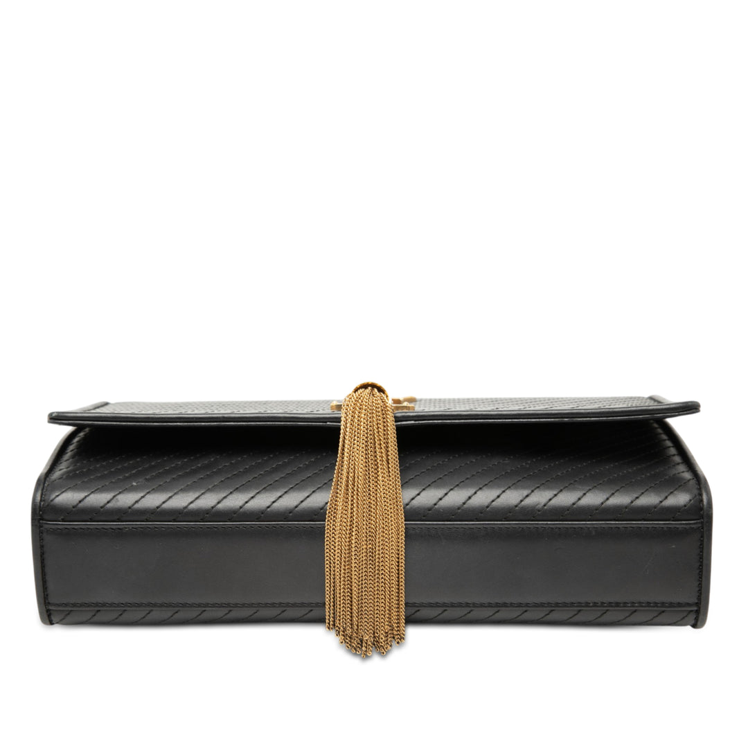 Saint Laurent Medium Diagonal Matelassé Cuir de veau Monogram Kate Pompon Sac porté croisé