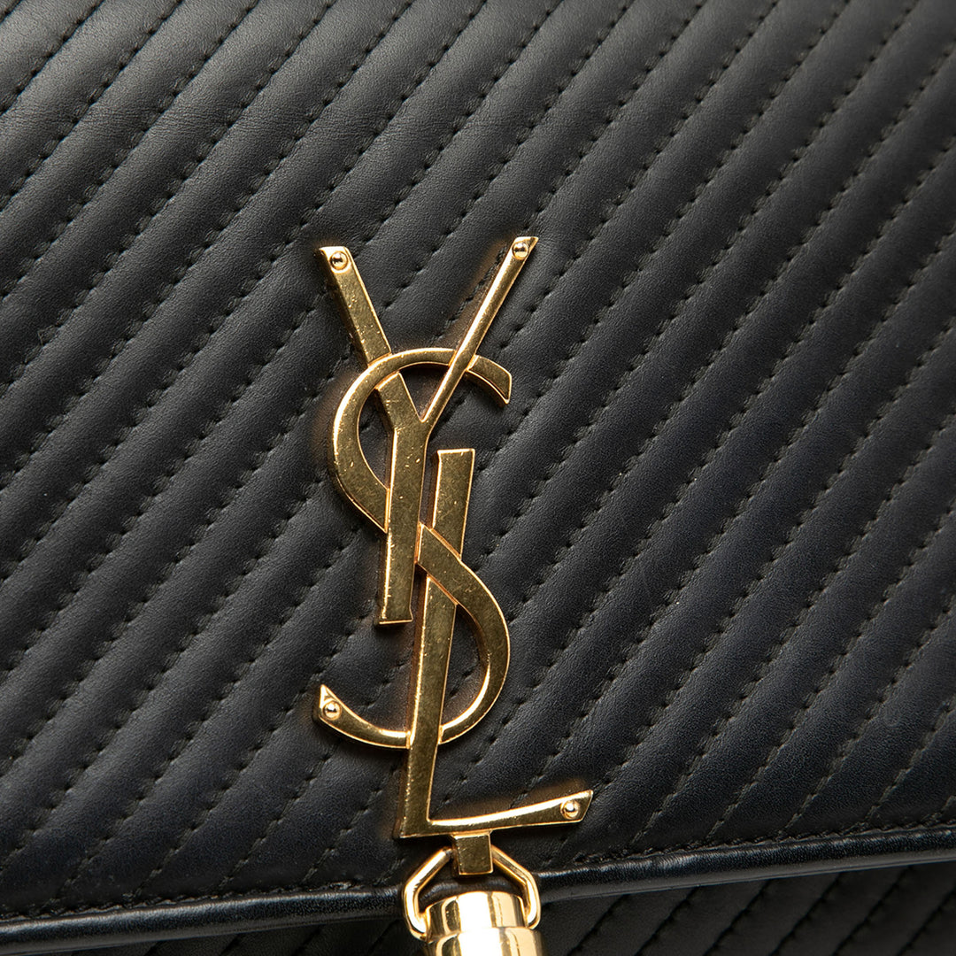 Saint Laurent Medium Diagonal Matelassé Cuir de veau Monogram Kate Pompon Sac porté croisé