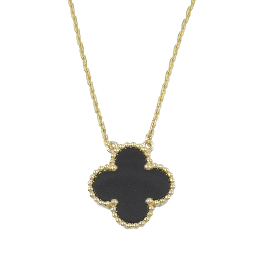 18K Yellow Gold and Onyx Vintage Alhambra Pendant Necklace Gold - Gaby Paris