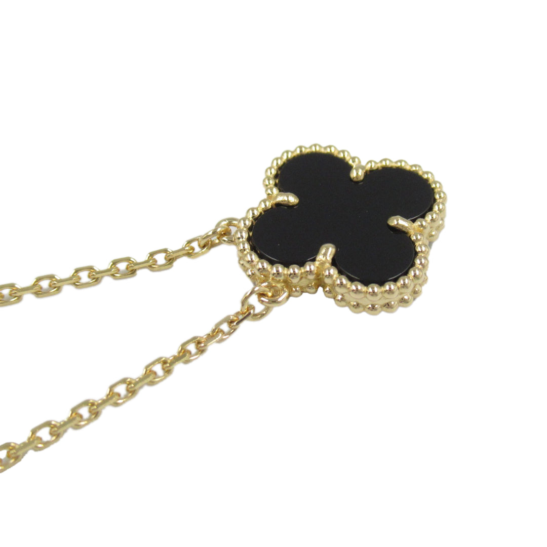 18K Yellow Gold and Onyx Vintage Alhambra Pendant Necklace Gold - Gaby Paris