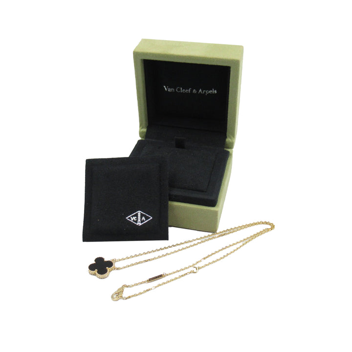18K Yellow Gold and Onyx Vintage Alhambra Pendant Necklace Gold - Gaby Paris