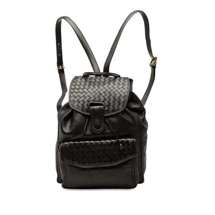 Intrecciato à finitions Cordon à rabat Sac à dos nappa Noir