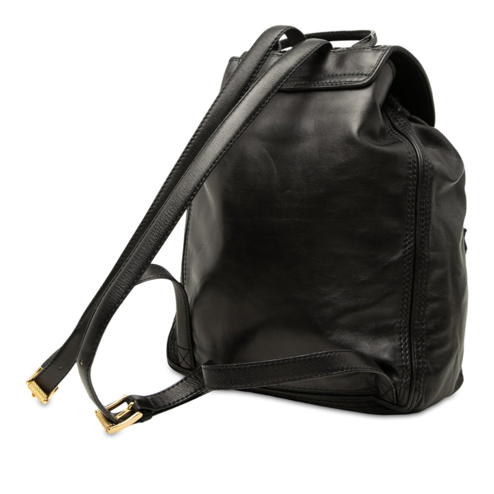 Intrecciato à finitions Cordon à rabat Sac à dos nappa Noir