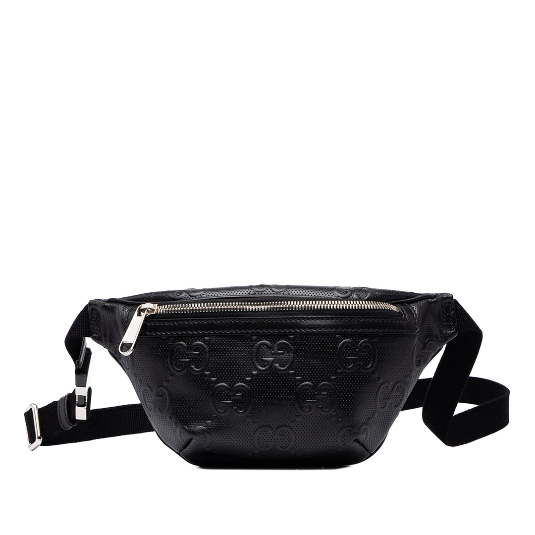 Gucci Ceinture GG embossé perforé Cuir de veau Noir – vue principale – GABY PARIS