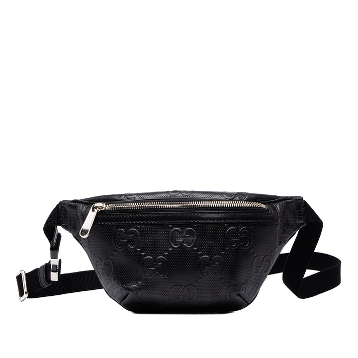 Gucci Ceinture GG embossé perforé Cuir de veau Noir – vue principale – GABY PARIS