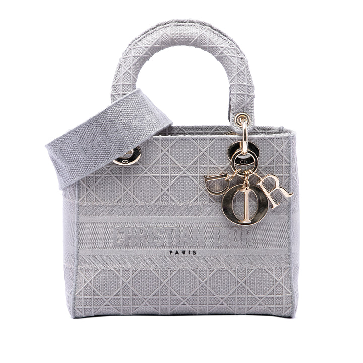 Dior Lady D-Lite Cannage brodé Moyen Gris – vue principale – GABY PARIS