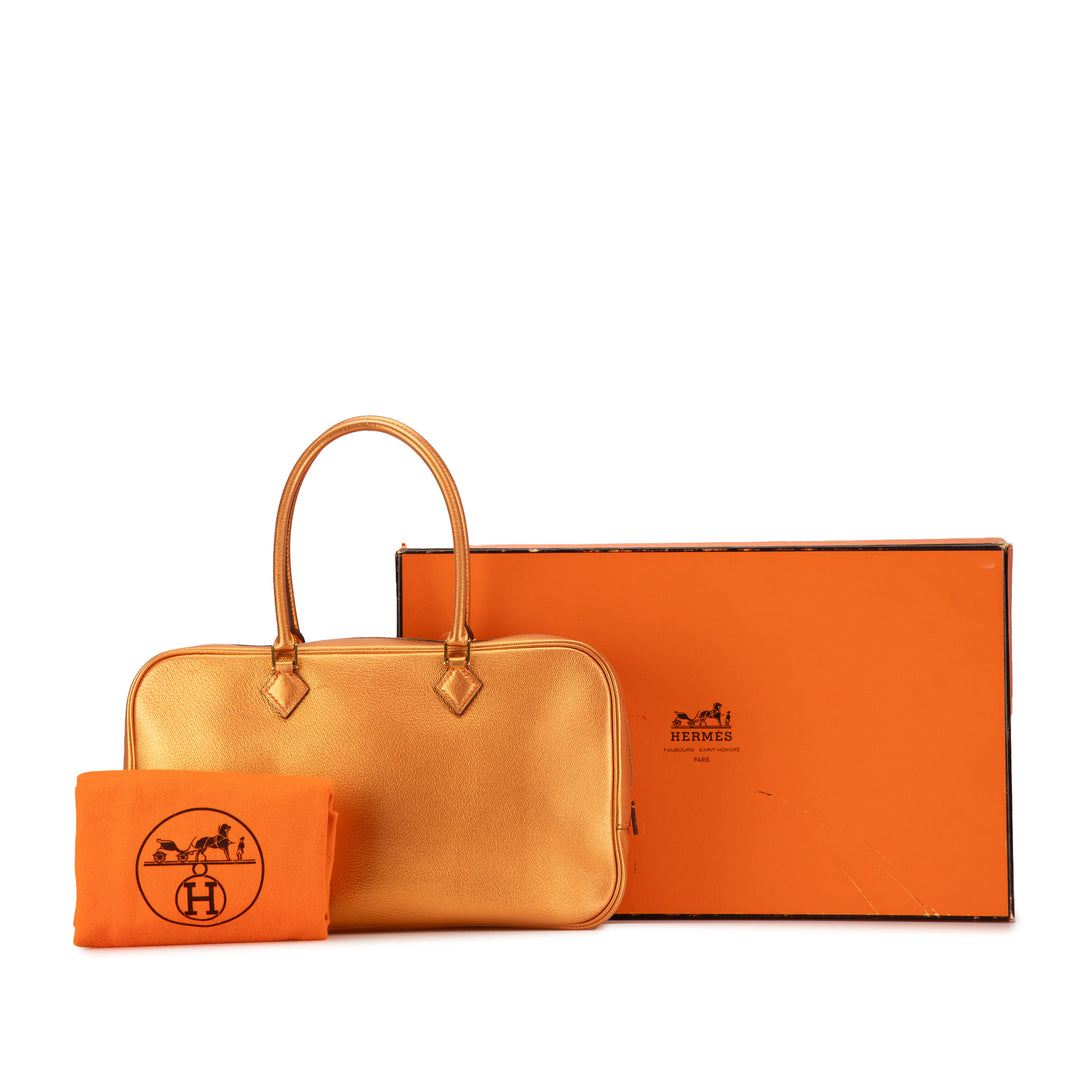 Hermès Métallisé Chevre Coromandel Plume Elan 28 Orange – GABY PARIS Authentique