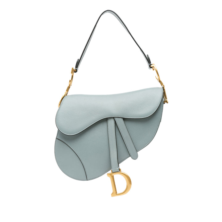 Medium Leather Saddle Bag Blue - Gaby Paris