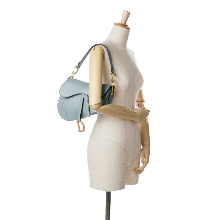 Medium Leather Saddle Bag Blue - Gaby Paris