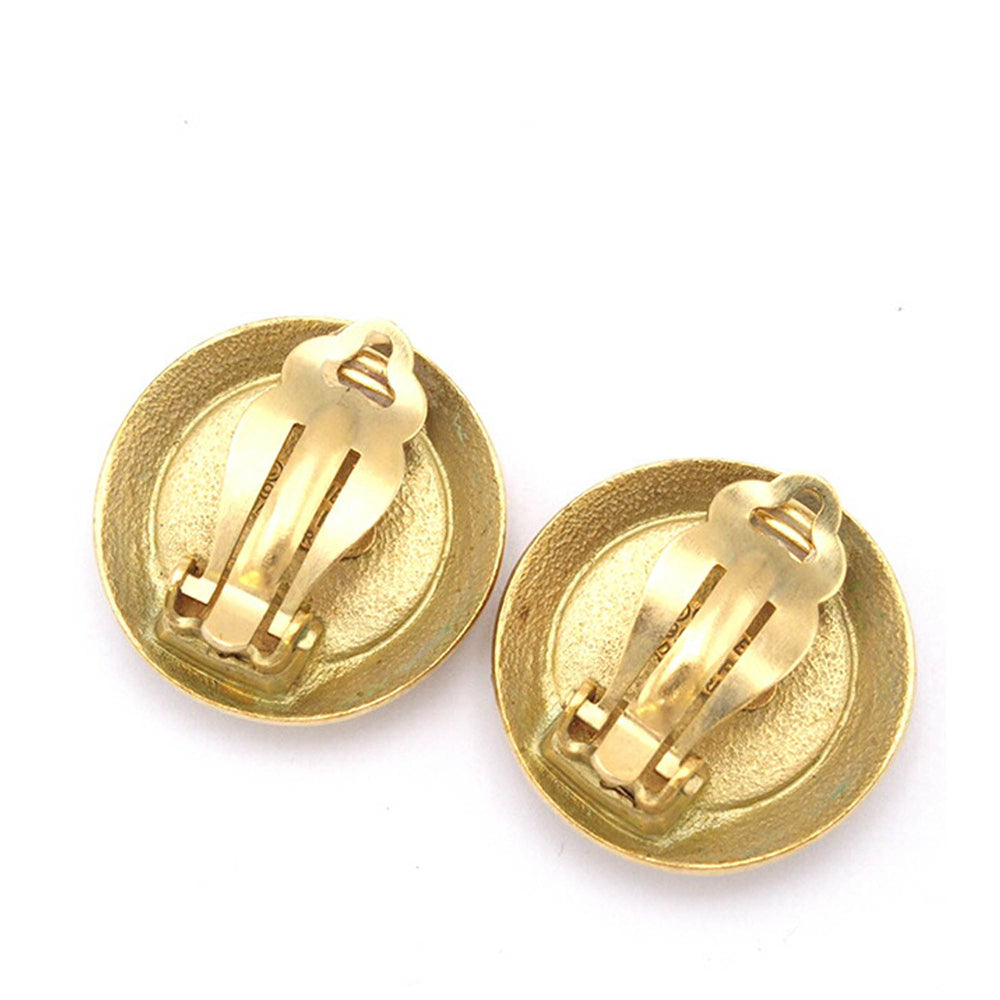 Gold Plated CC Button Clip On Earrings Gold - Gaby Paris