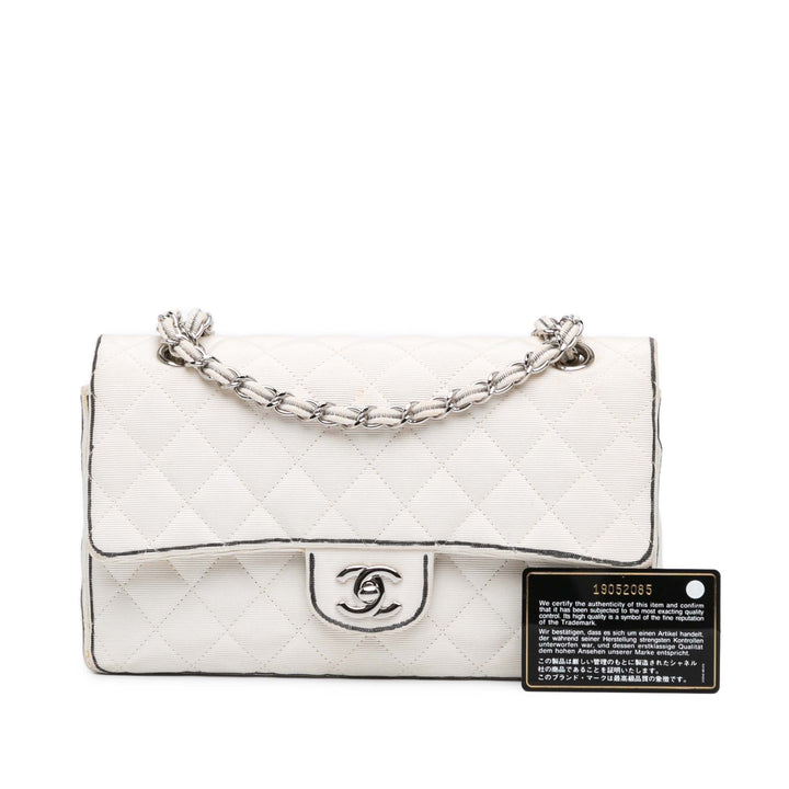 Medium Classic Printed Grosgrain Double Flap White - Gaby Paris