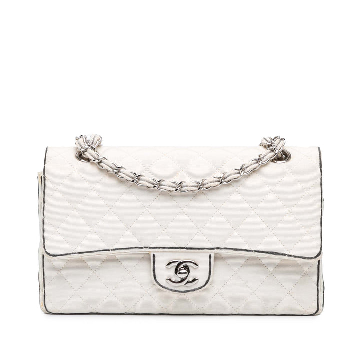 Medium Classic Printed Grosgrain Double Flap White - Gaby Paris