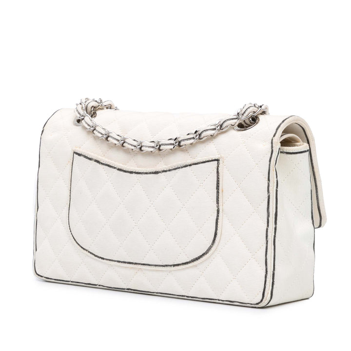 Medium Classic Printed Grosgrain Double Flap White - Gaby Paris