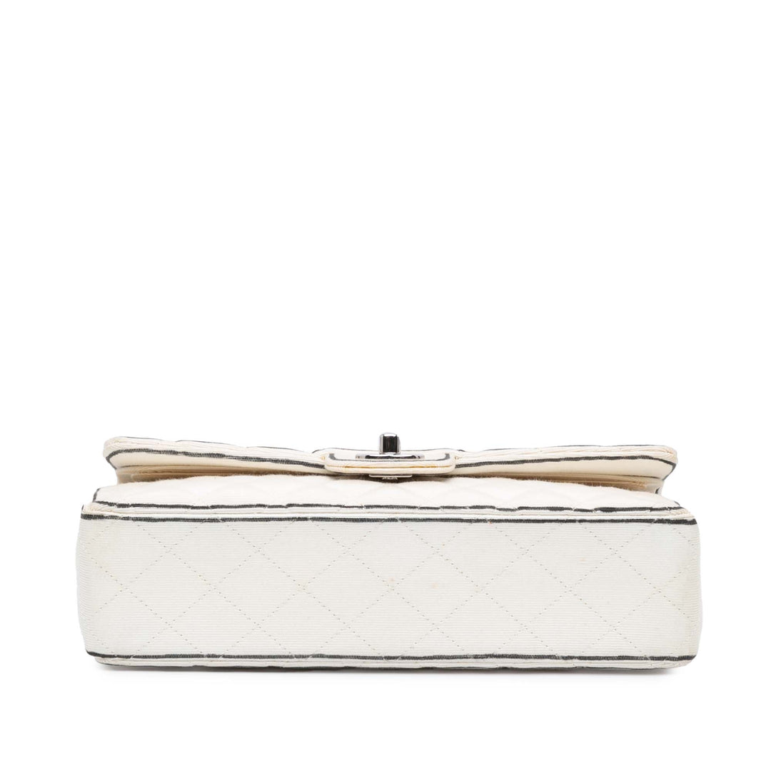 Medium Classic Printed Grosgrain Double Flap White - Gaby Paris