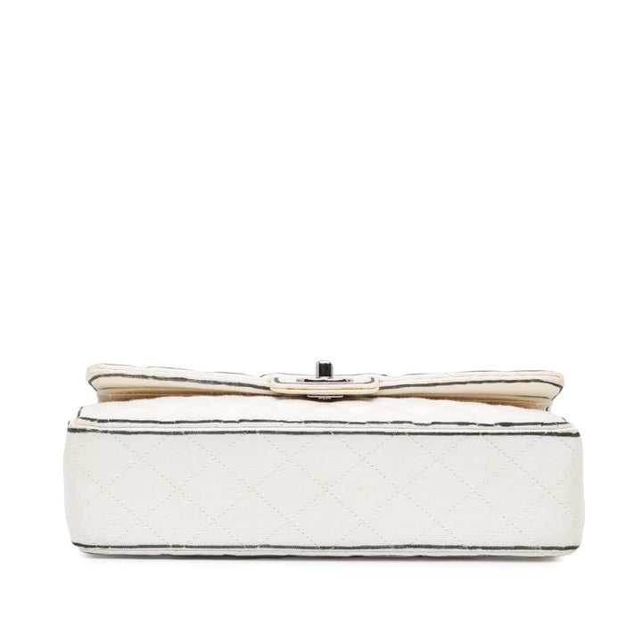 Medium Classic Printed Grosgrain Double Flap White - Gaby Paris