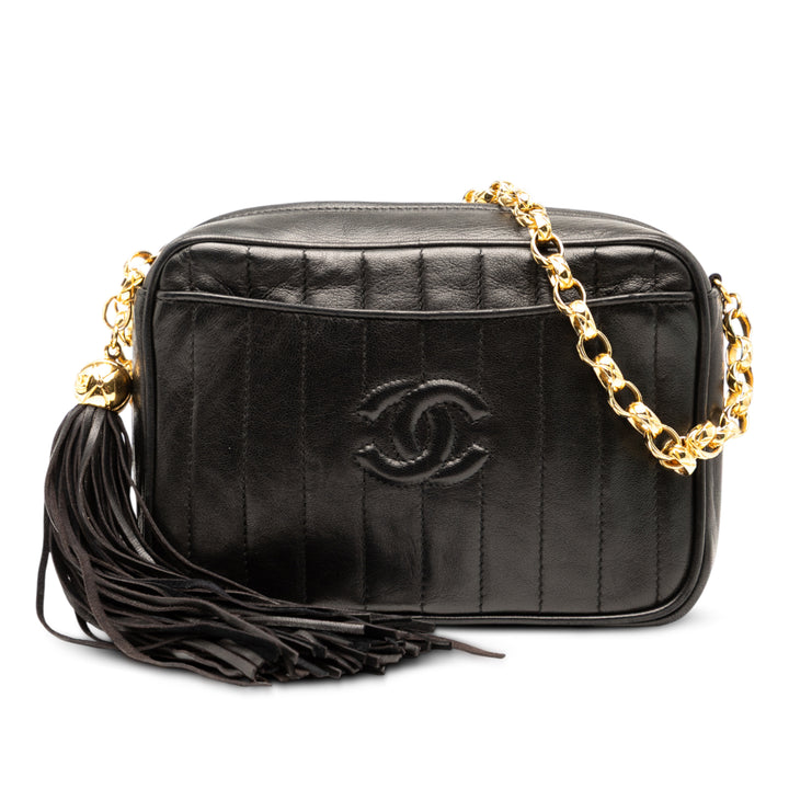 Chanel CC Quilted Cuir d’agneau Tassel Sac caméra Noir – GABY PARIS Authentique