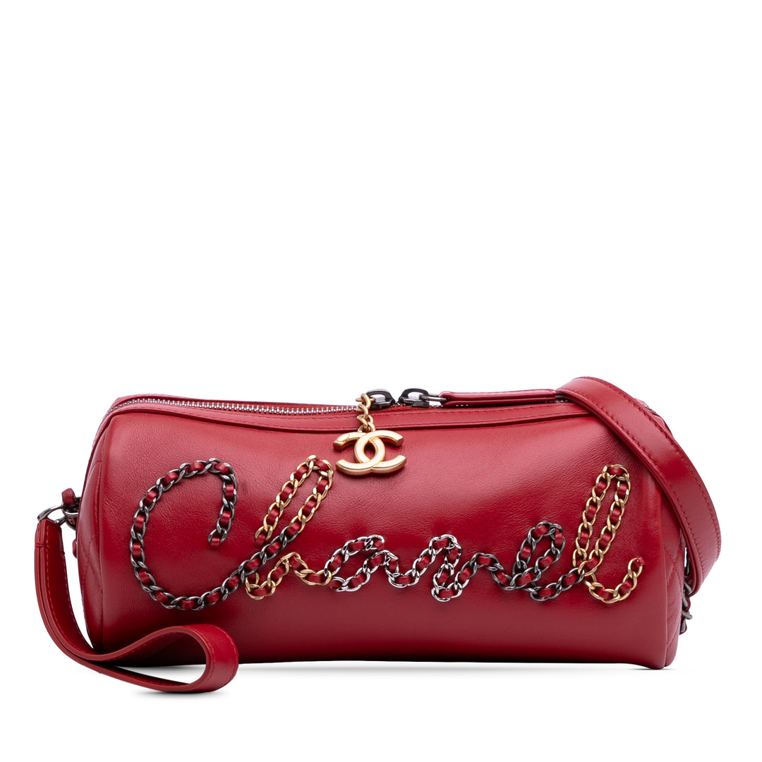 Calfskin Signature Chain 20s Bowling Bag Red - Gaby Paris