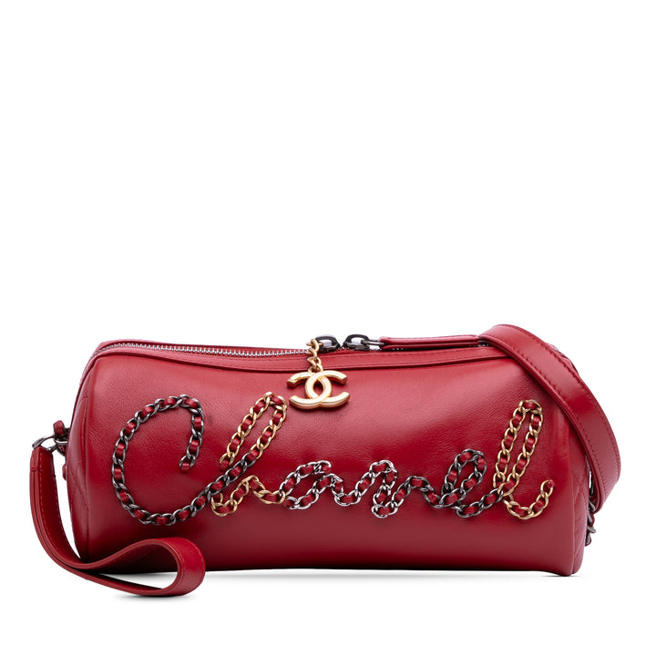 Calfskin Signature Chain 20s Bowling Bag Red - Gaby Paris