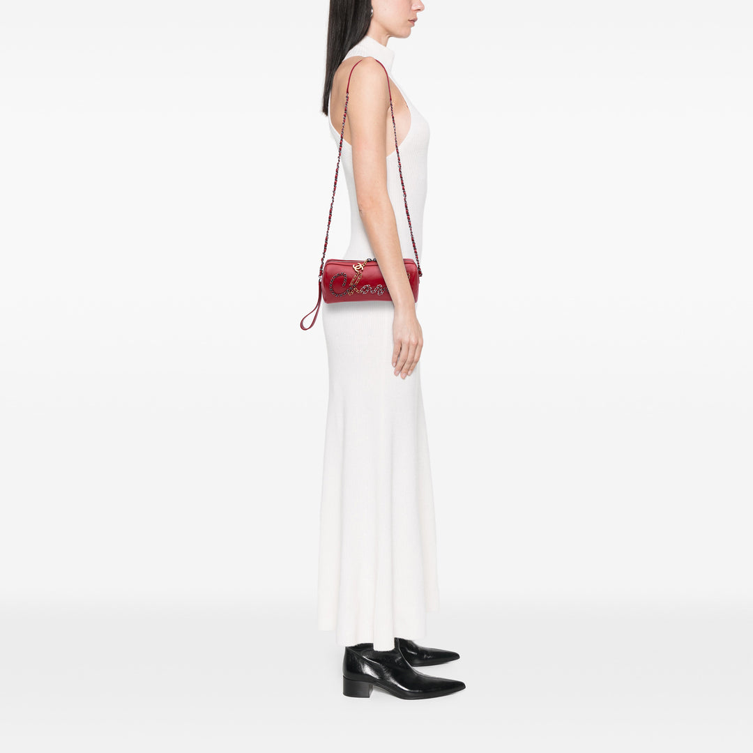 Calfskin Signature Chain 20s Bowling Bag Red - Gaby Paris