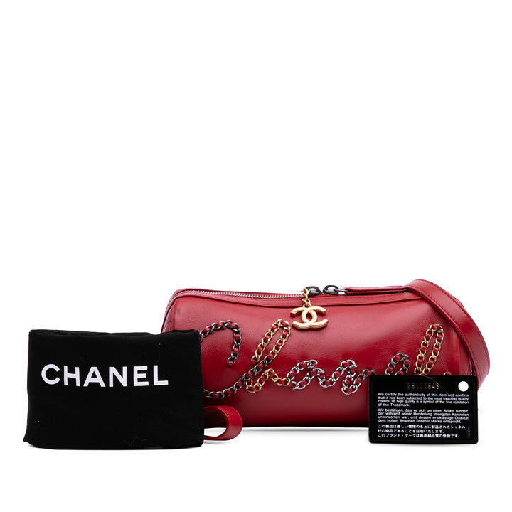 Calfskin Signature Chain 20s Bowling Bag Red - Gaby Paris
