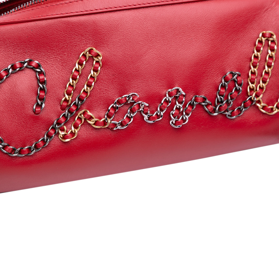 Calfskin Signature Chain 20s Bowling Bag Red - Gaby Paris