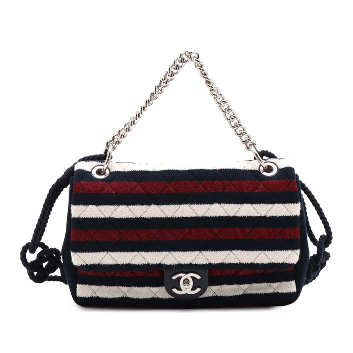 Chanel Jumbo Stripe Jersey Felt and Rope Flap Bleu