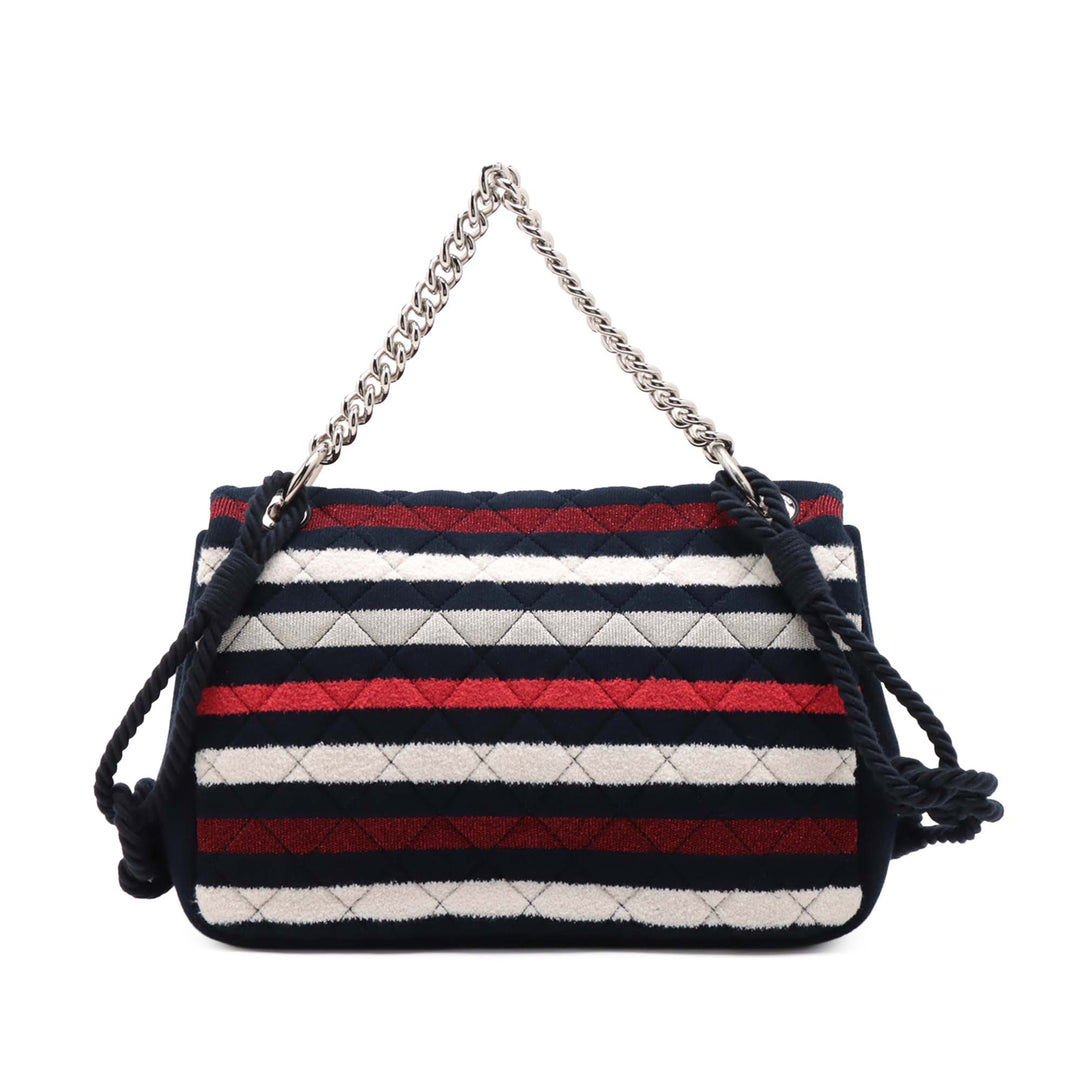 Chanel Jumbo Stripe Jersey Felt and Rope Flap Bleu