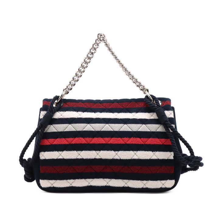 Chanel Jumbo Stripe Jersey Felt and Rope Flap Bleu