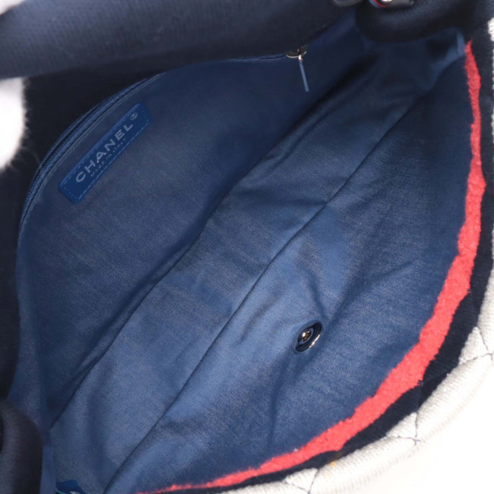 Chanel Jumbo Stripe Jersey Felt and Rope Flap Bleu
