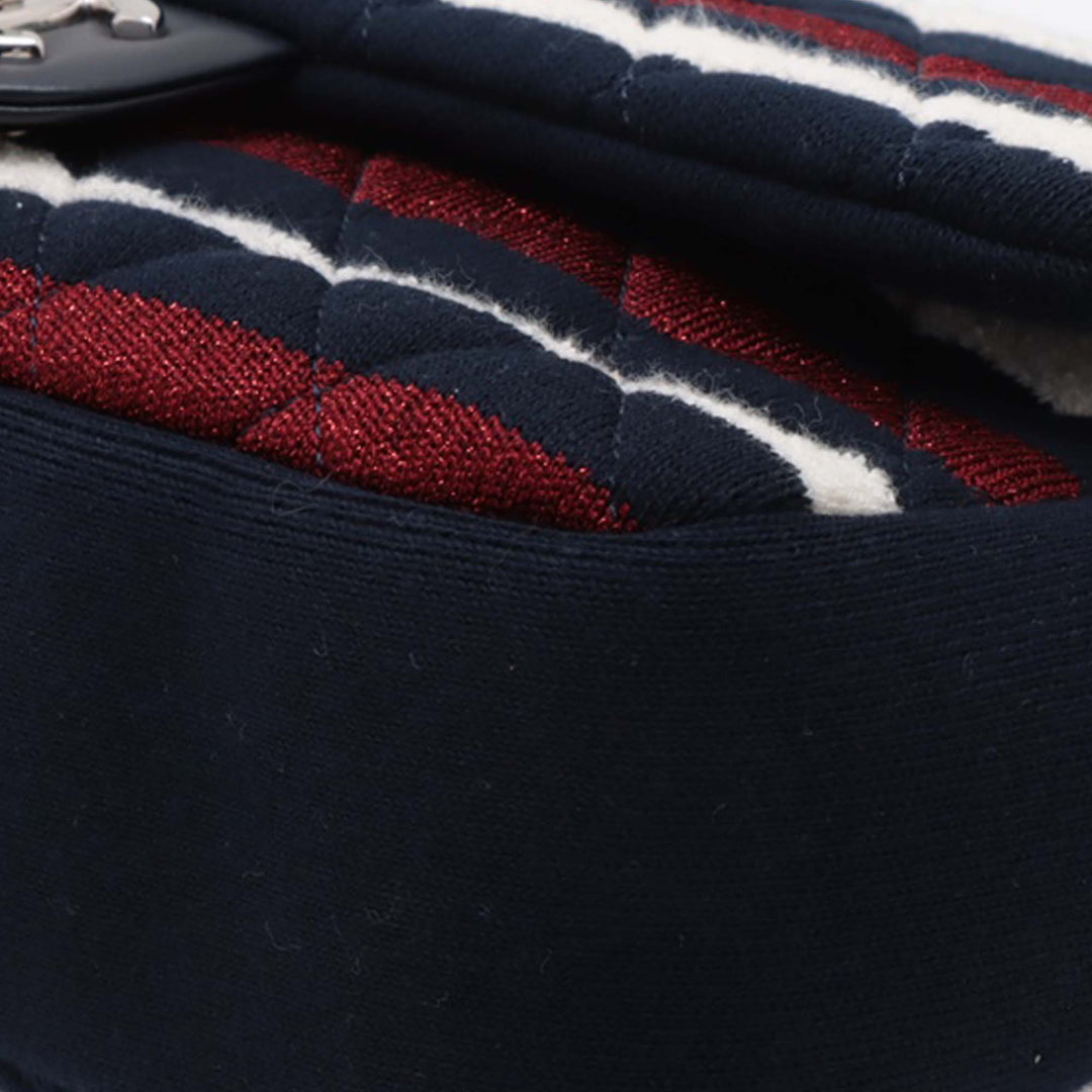 Chanel Jumbo Stripe Jersey Felt and Rope Flap Bleu