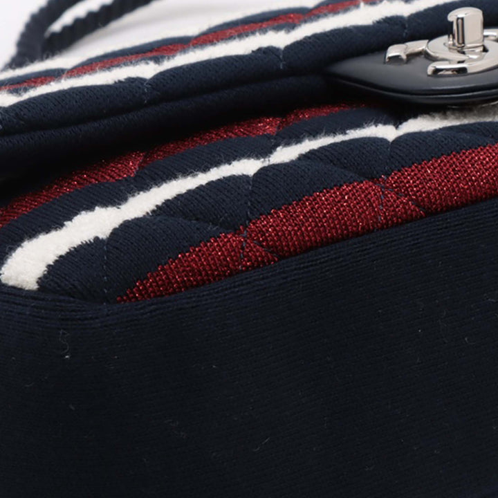 Chanel Jumbo Stripe Jersey Felt and Rope Flap Bleu