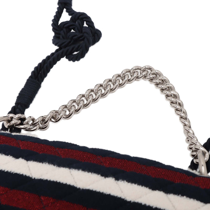 Chanel Jumbo Stripe Jersey Felt and Rope Flap Bleu