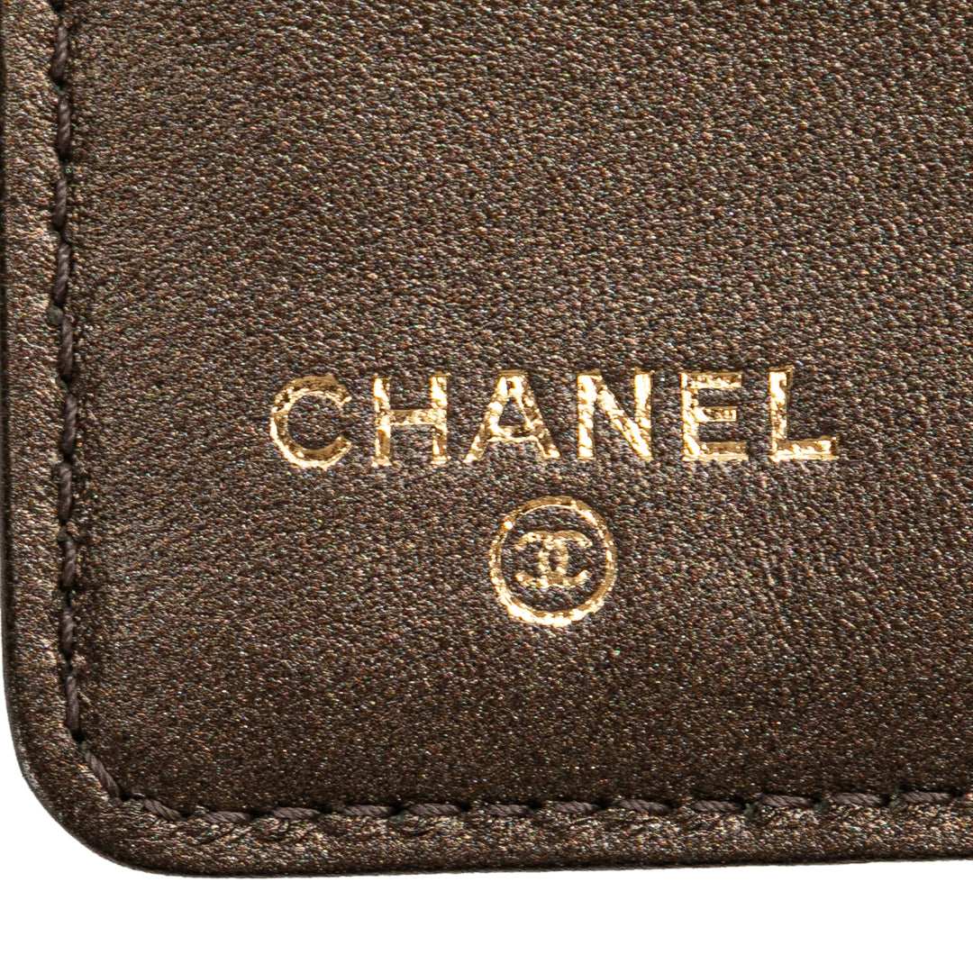 Embossed Lambskin CC Camellia Bifold Wallet Black - Gaby Paris