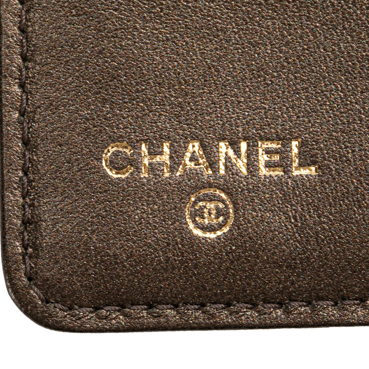 Embossed Lambskin CC Camellia Bifold Wallet Black - Gaby Paris