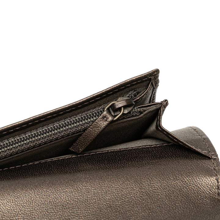 Embossed Lambskin CC Camellia Bifold Wallet Black - Gaby Paris