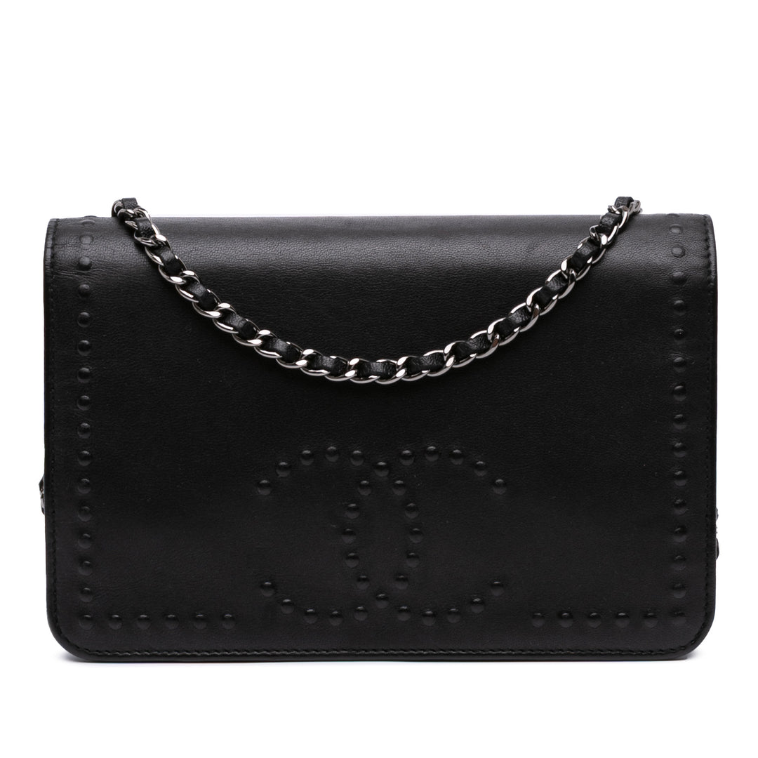 CC Embossed Lambskin Wallet On Chain Black - Gaby Paris