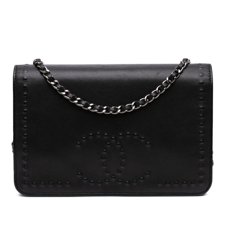 CC Embossed Lambskin Wallet On Chain Black - Gaby Paris