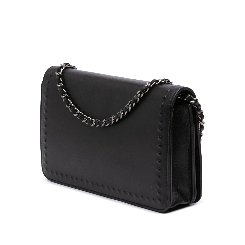 CC Embossed Lambskin Wallet On Chain Black - Gaby Paris