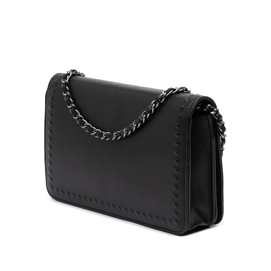 CC Embossed Lambskin Wallet On Chain Black - Gaby Paris