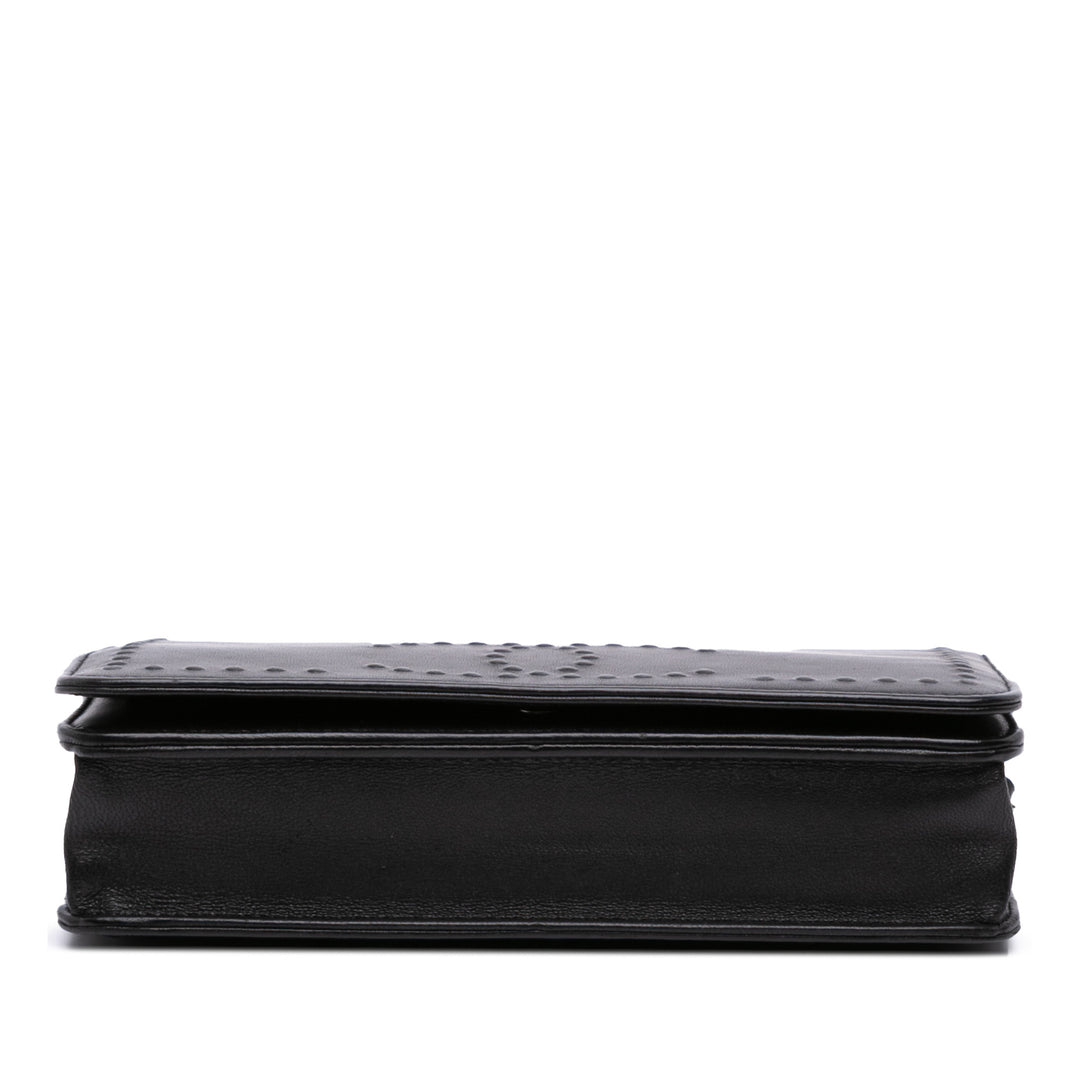 CC Embossed Lambskin Wallet On Chain Black - Gaby Paris