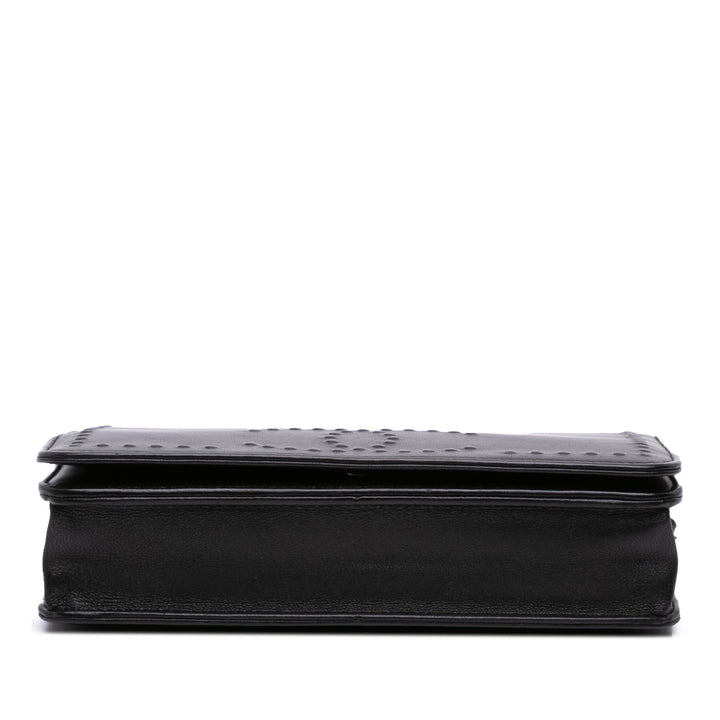 CC Embossed Lambskin Wallet On Chain Black - Gaby Paris