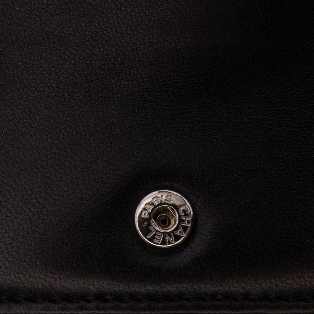 CC Embossed Lambskin Wallet On Chain Black - Gaby Paris