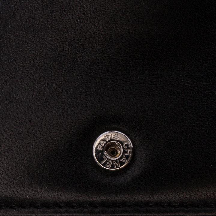 CC Embossed Lambskin Wallet On Chain Black - Gaby Paris